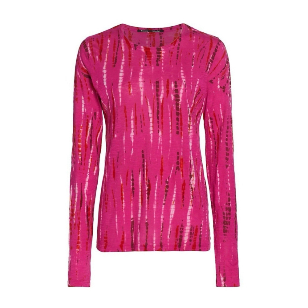 $375 Proenza Schouler Medium Pink Tie Dye 100% Cotton Long Sleeve Top USA Made